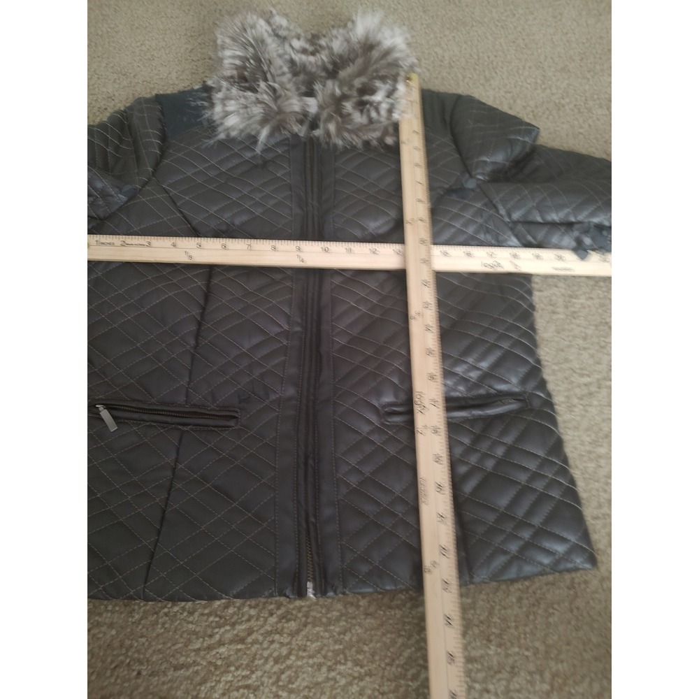 Chico's Quilted Faux Leather Jacket Womens‎ 1 Brown Fair Faux Fur Collar Moto